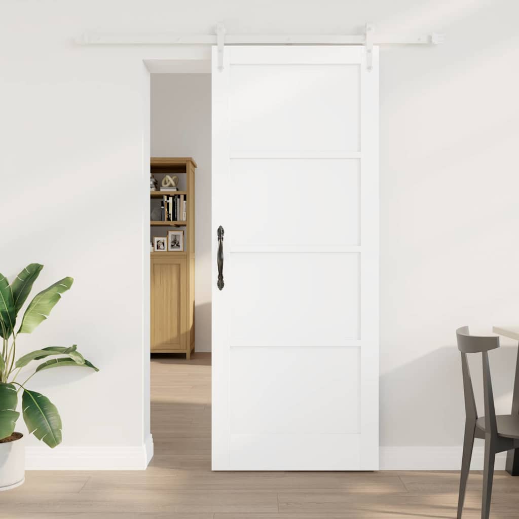 glidedør med beslag sæt Hvid 83x211 cm Massiv træ Fyrretræ