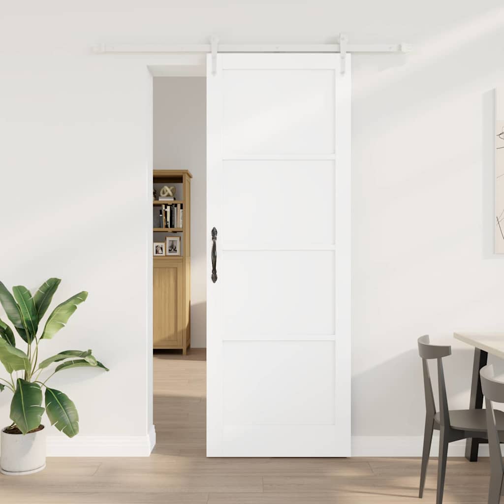 glidende dør med hardware sæt hvid 83x232 cm solidt træ fyr