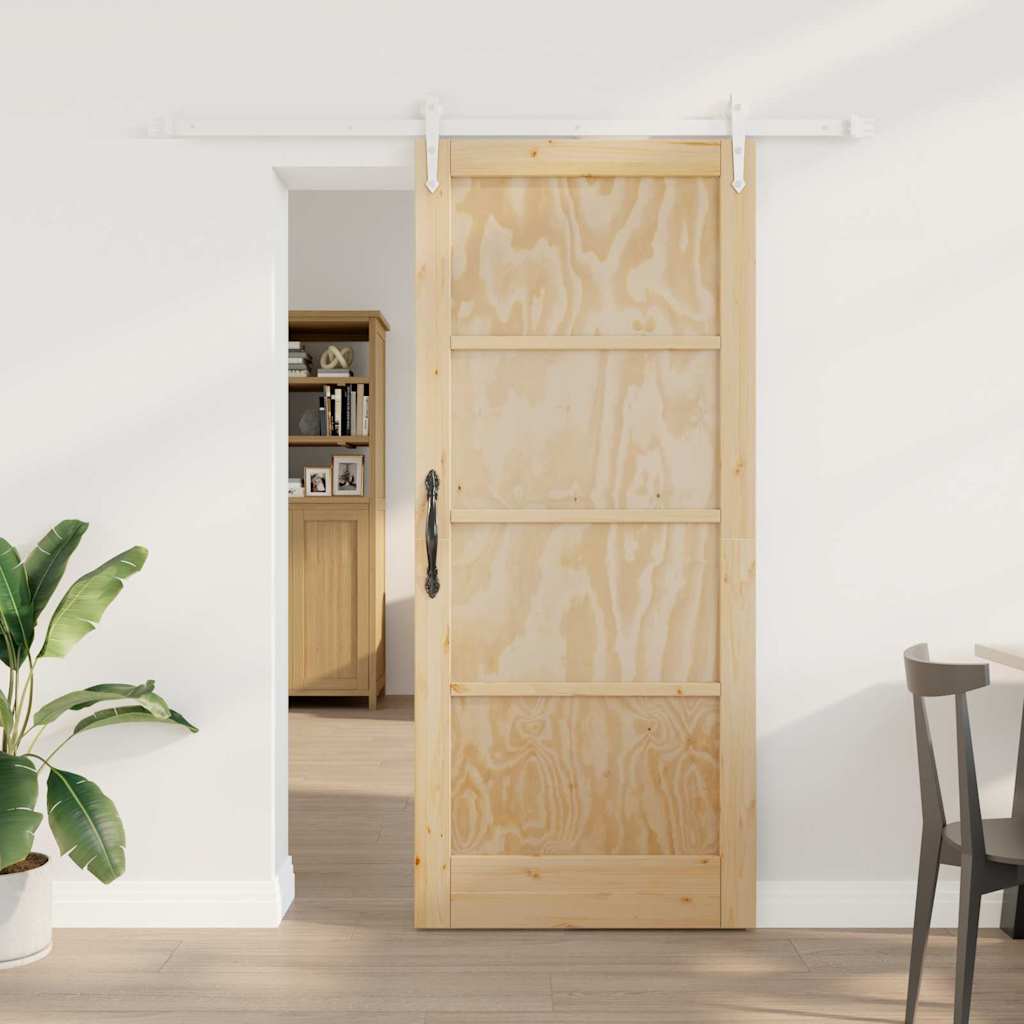 Glidende Dør med Hardware Sæt 86x198.5 cm Massiv Træ Fyrretræ