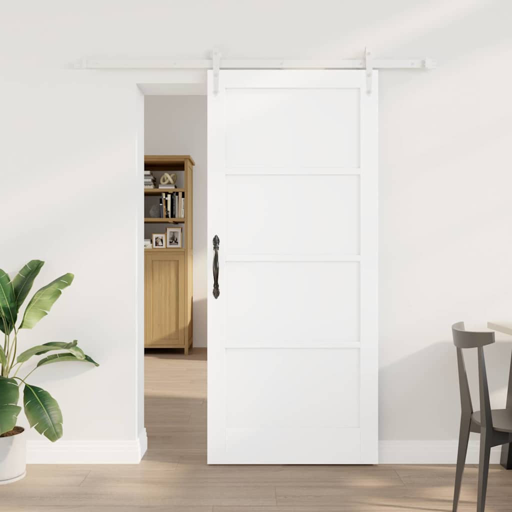 Skydedør med hardware sæt Hvid 86x198.5 cm Solid fyrretræ