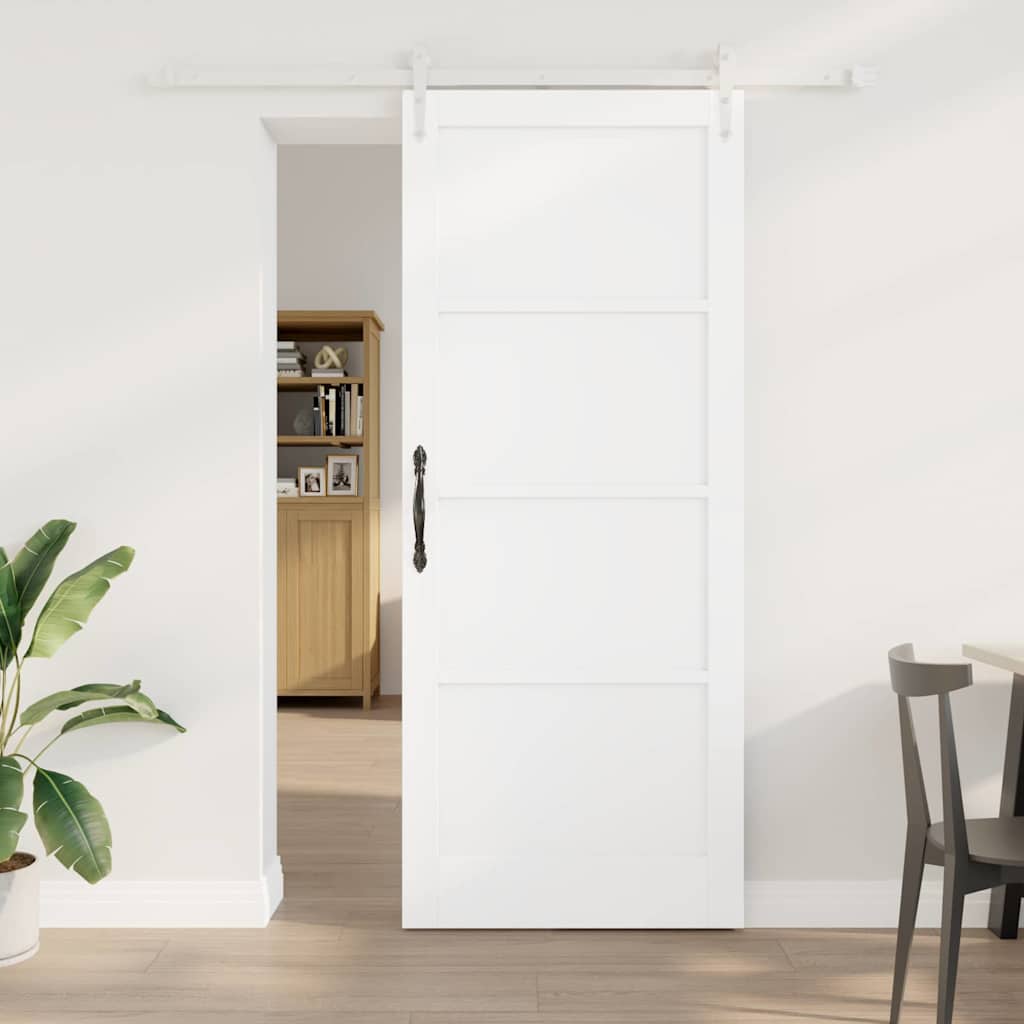 Skydedør med hardware sæt Hvid 86x211 cm Solid Træ Fyr
