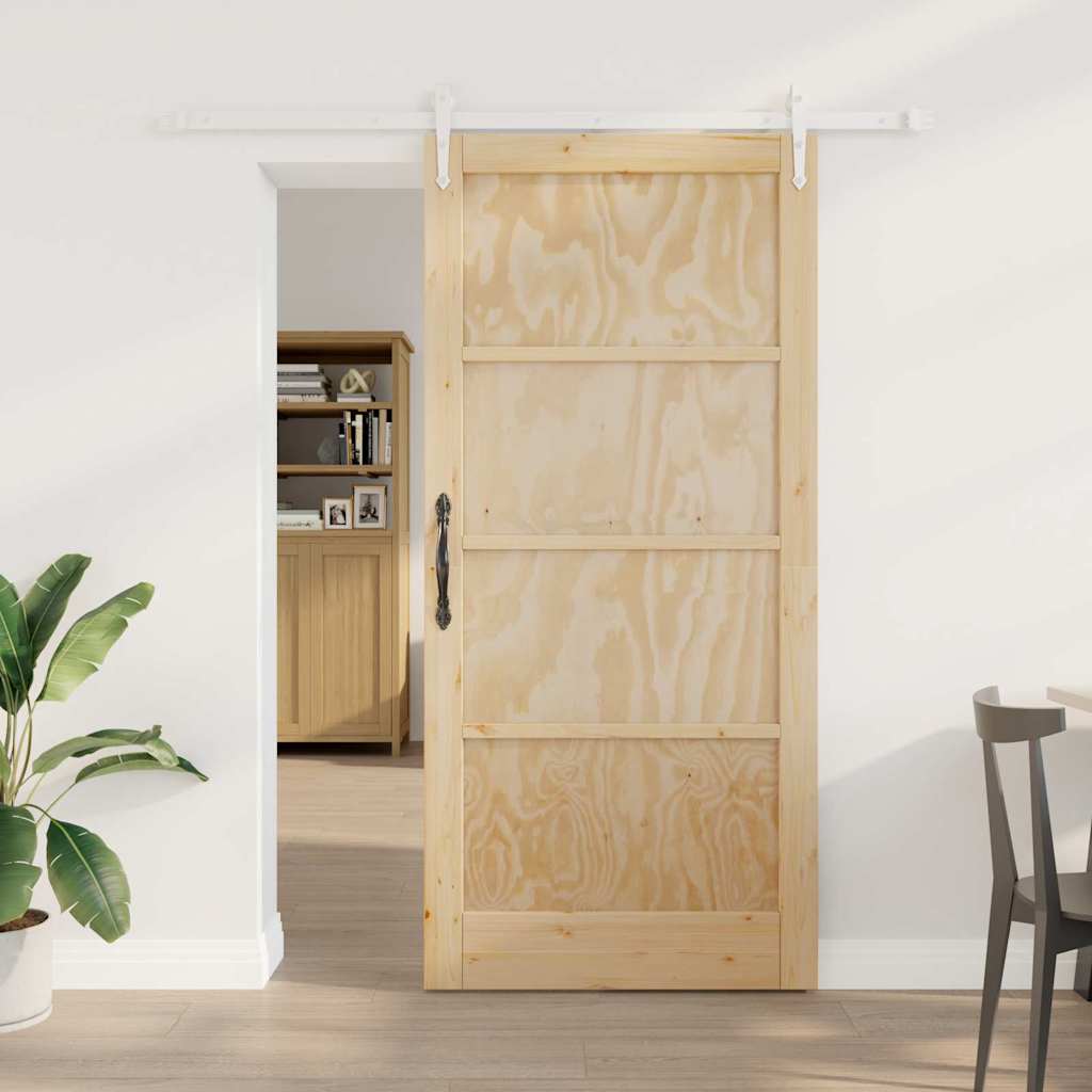 skydedør med tilbehør, 93x202 cm massiv træ fyrretræ