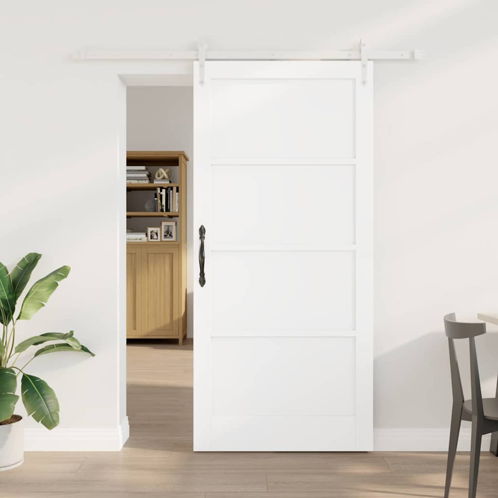Skydedør med Hardware Sæt Hvid 93x202 cm Massivt Træ Fyr