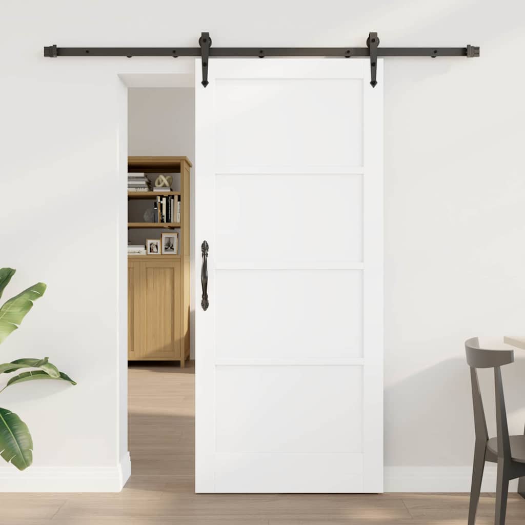 skydedør med hardware sæt hvid 78x202 cm massivt træ fyr