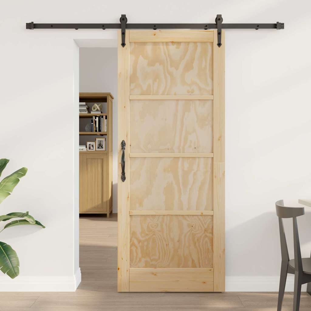Skydedør med hardware sæt 83x202 cm solid fyrretræ, vidaXL Indendørsdør 'ORKDAL'83x202x4 cm solid fyrretræ