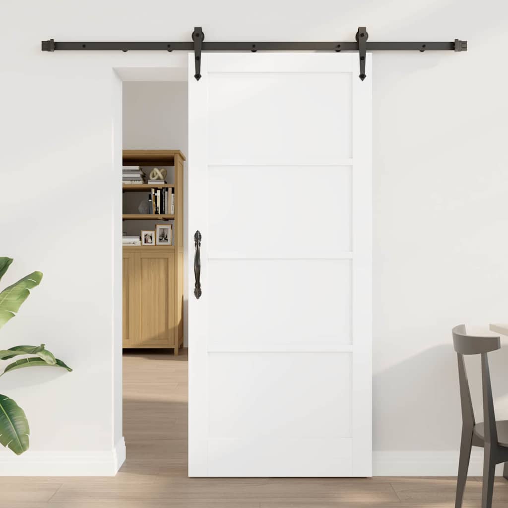 Skydedør med Hardware Sæt Hvid 86x198.5 cm Solid Træ Fyrretræ