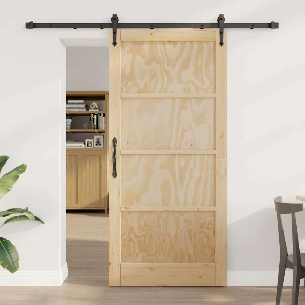Glidende Dør med Hardware Sæt 93x202 cm Solid Træ Fyrretræ, vidaXL Indvendig Dør