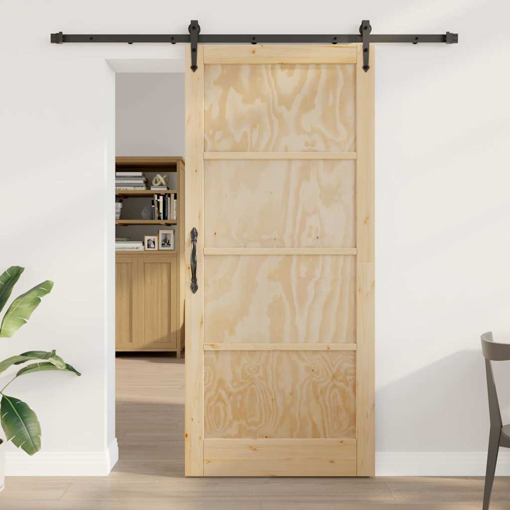 Skydedør med Hardware Sæt 93x211 cm Solid Træ Fyr, vidaXL Indendørs Dør 'ORKDAL'93x211x4 cm Solid Træ Fyr