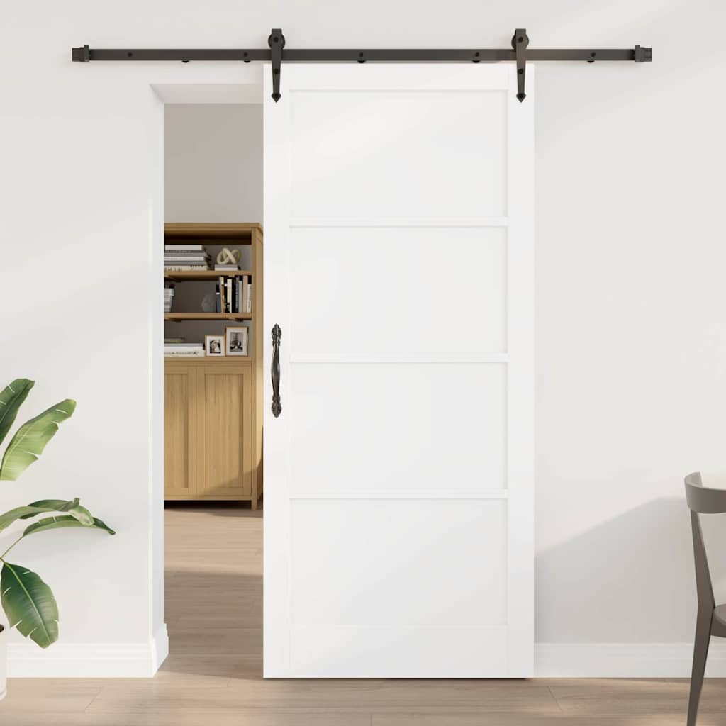 glidende dør med hardware sæt Hvid 93x211 cm Massivt træ Fyr