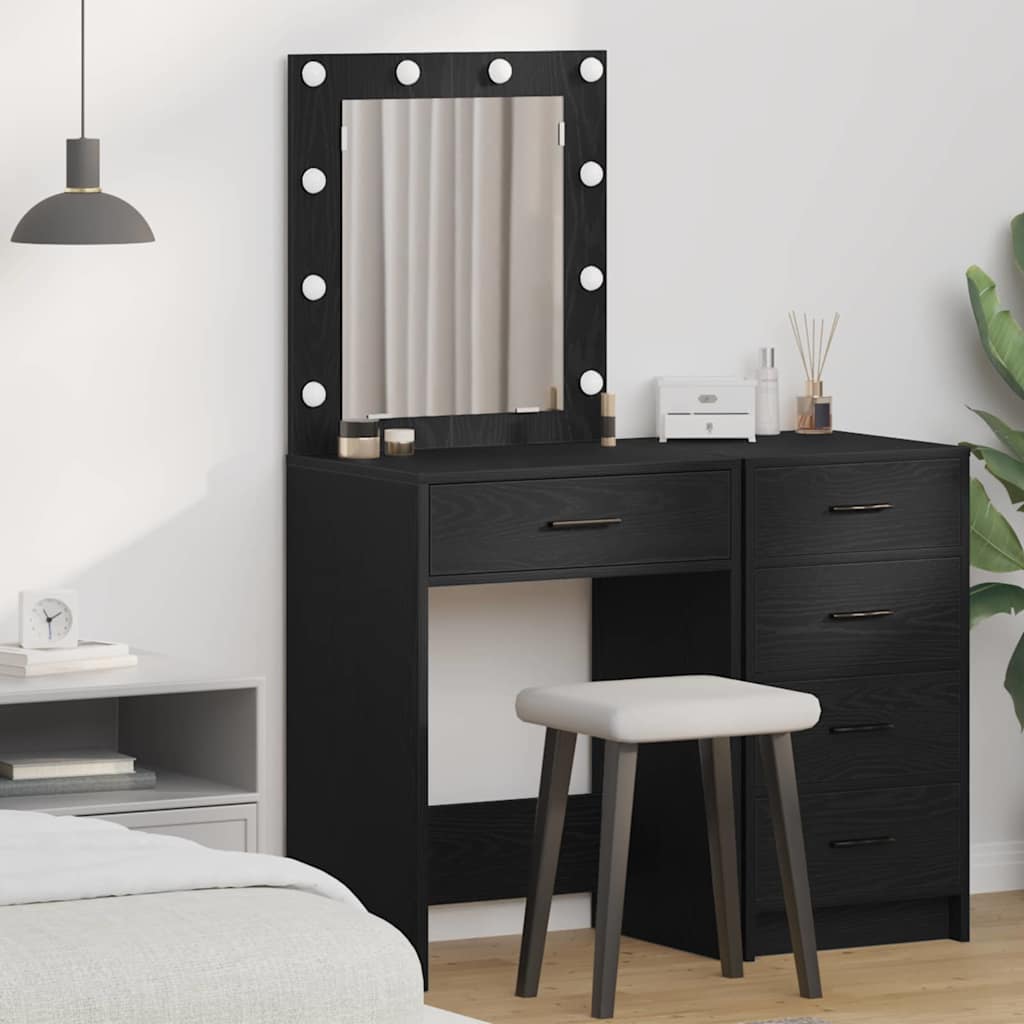dressingbord med LED-lamper sort egetræ 50x41x135 cm