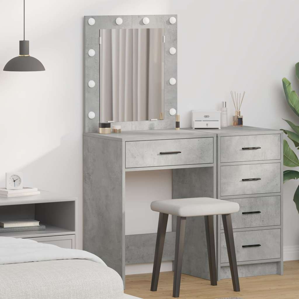 Makeupbord med LED-lamper i Concrete Grey, 50x41x135 cm