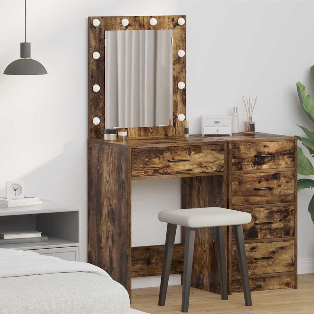 dressingbord med LED-lys, røget eg 50x41x135 cm