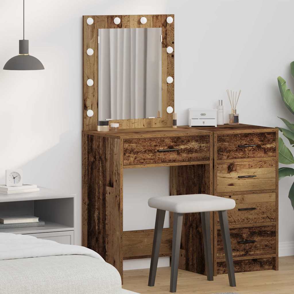 Makeupbord med LED-lys Old Wood 50x41x135 cm