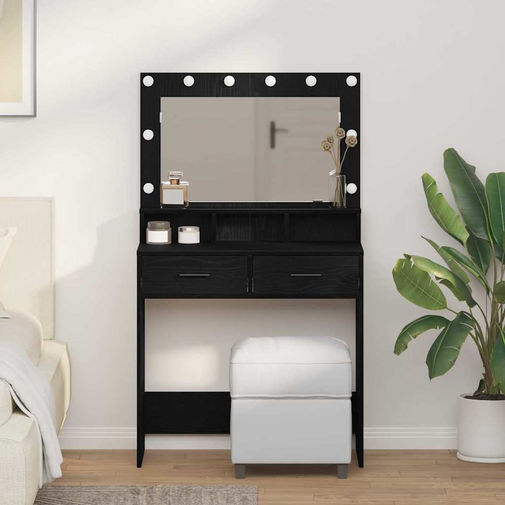 Make-upbord med LED-lys i sort eg 79x41x135 cm