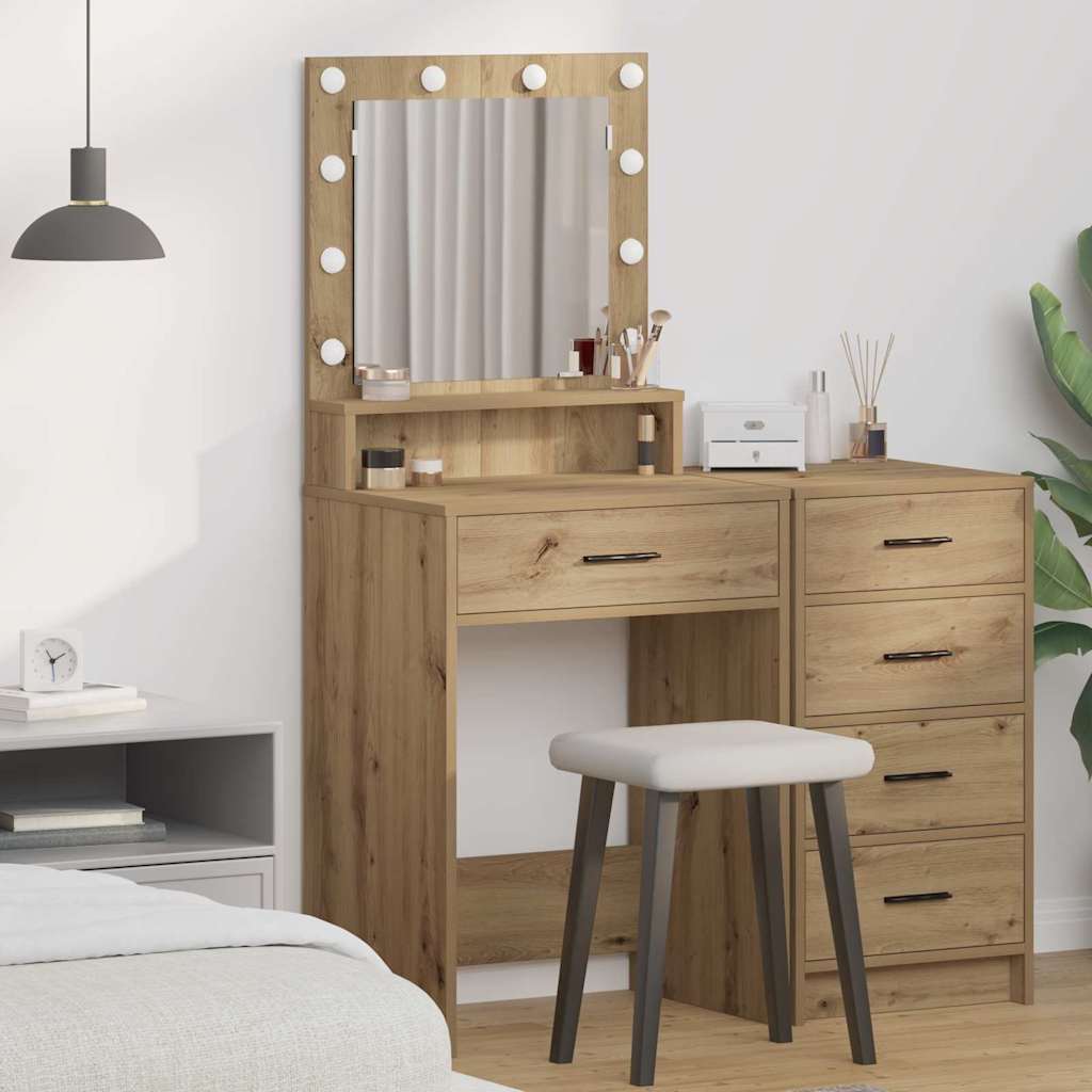Makeupbord med LED-lys i Artisan Eg 79x41x135 cm