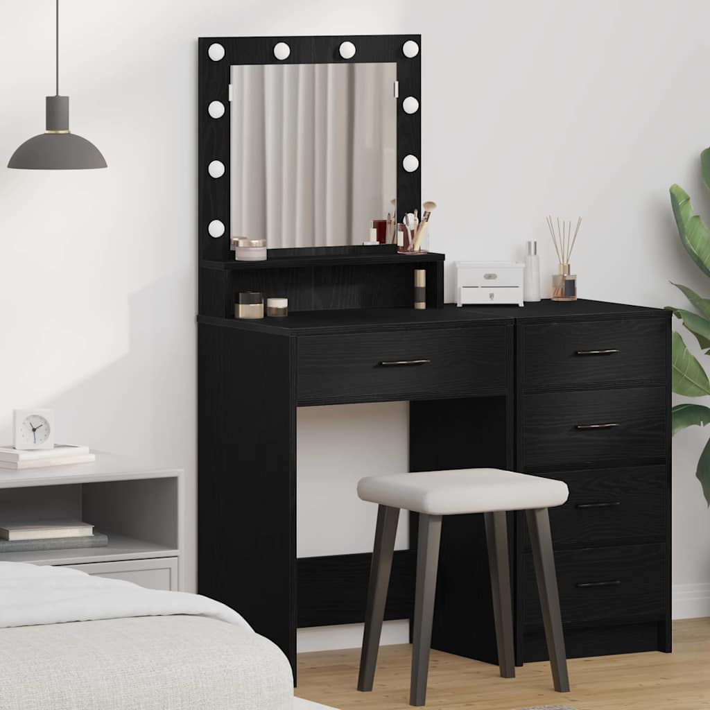 Makeupbord med LED-lys - Sort Eg 50x41x135 cm