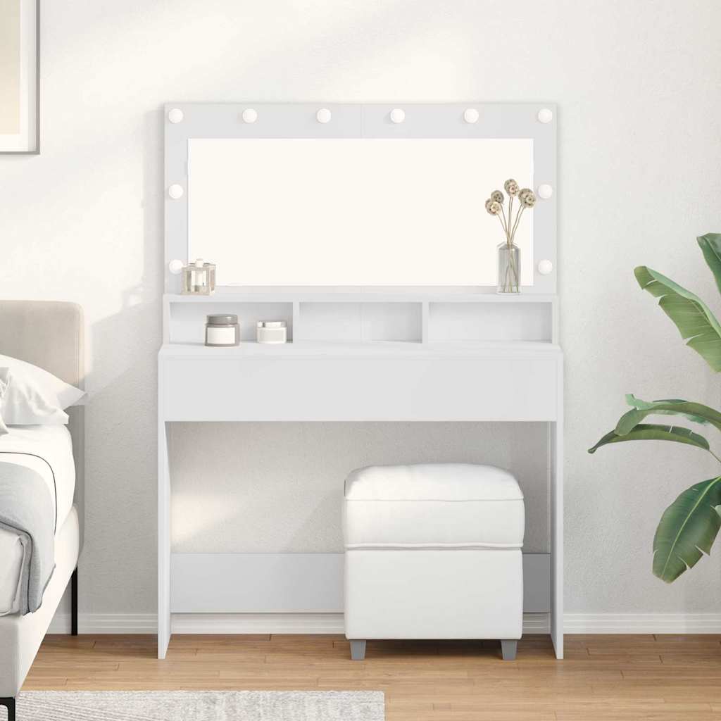Hvidt Smykkebord med LED Lys - 100x41x135 cm