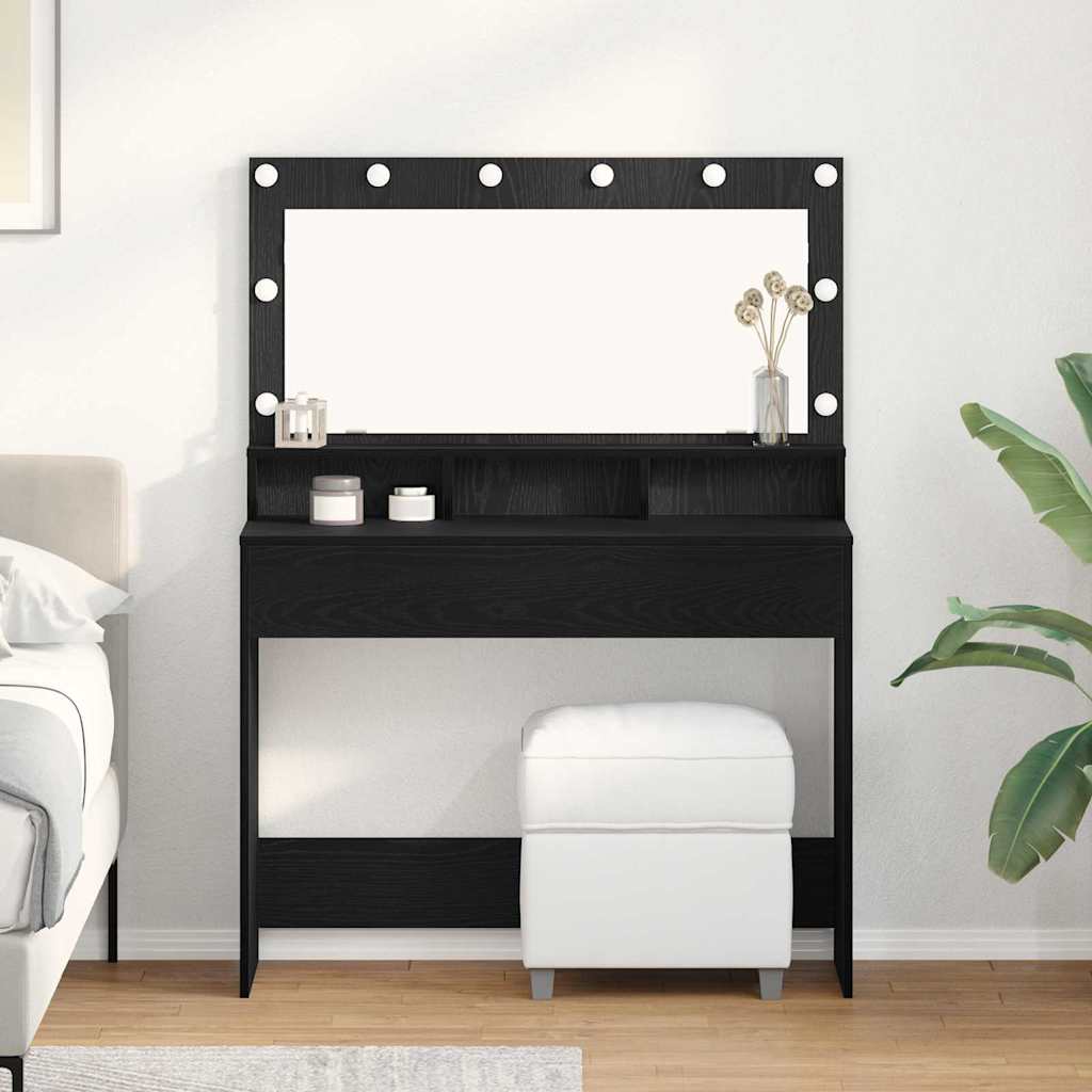 Smykkebord med LED lys - Sort eg 100x41x135 cm