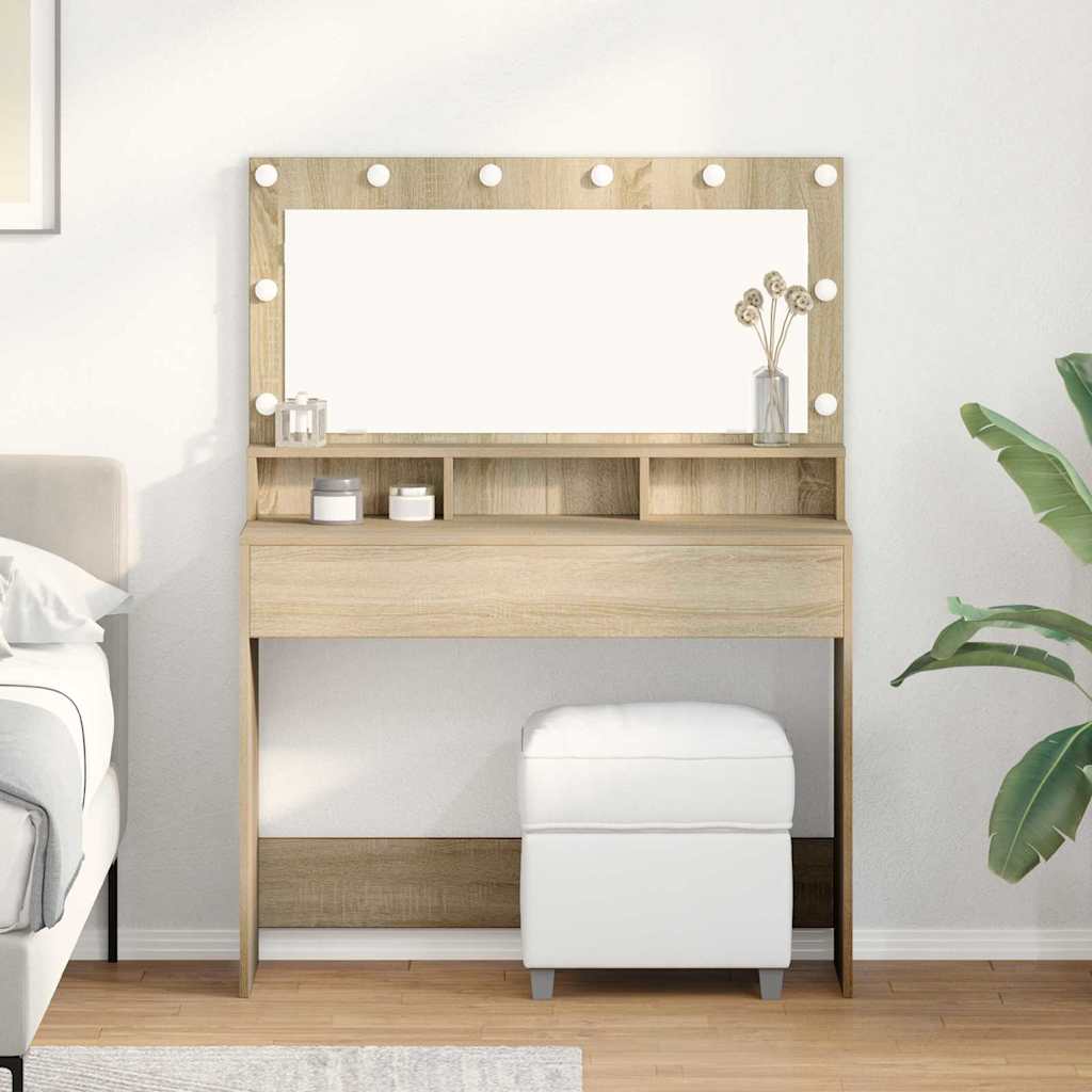 Smykkebord med LED-lys i Sonoma Eg, 100x41x135 cm