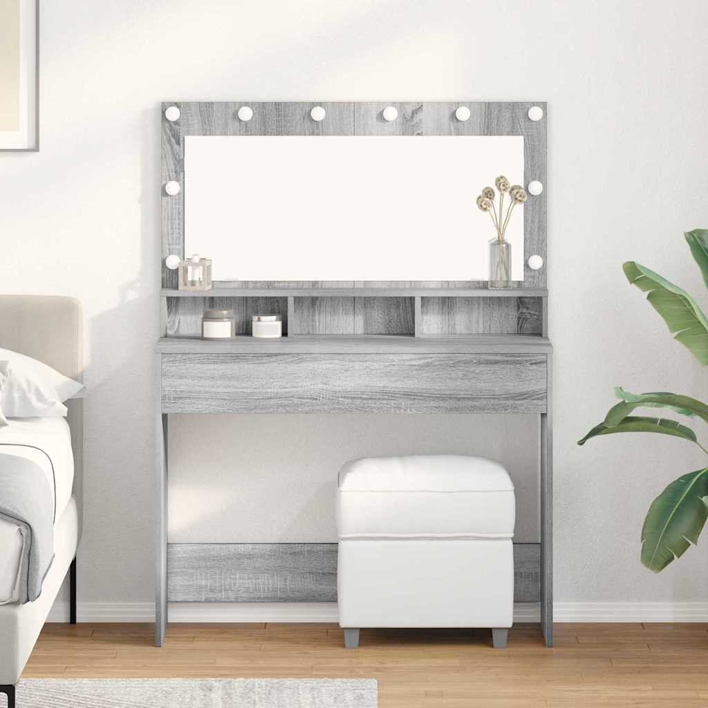 Makeupborde med LED-lys i Grå Sonoma 100x41x135 cm