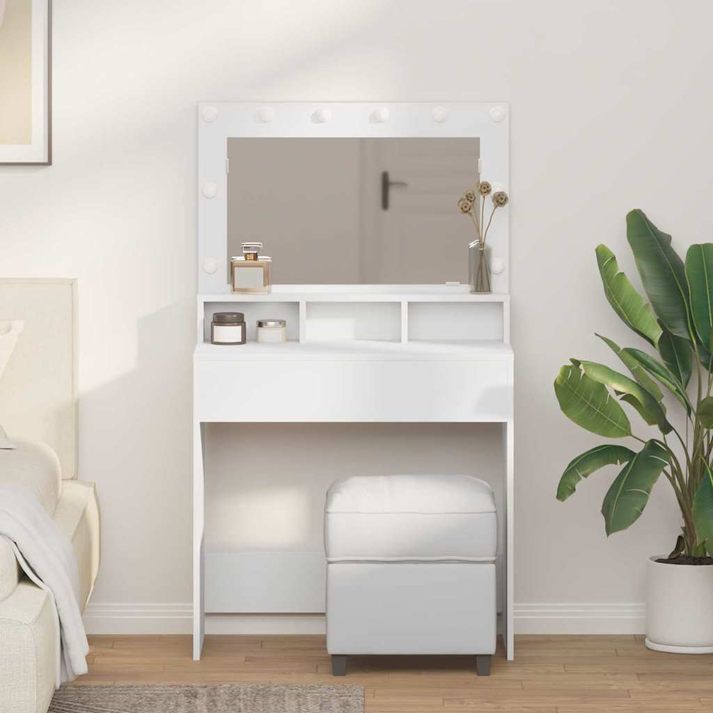 Tualettlaud LED Valgusega, Valge, 79x41x135 cm