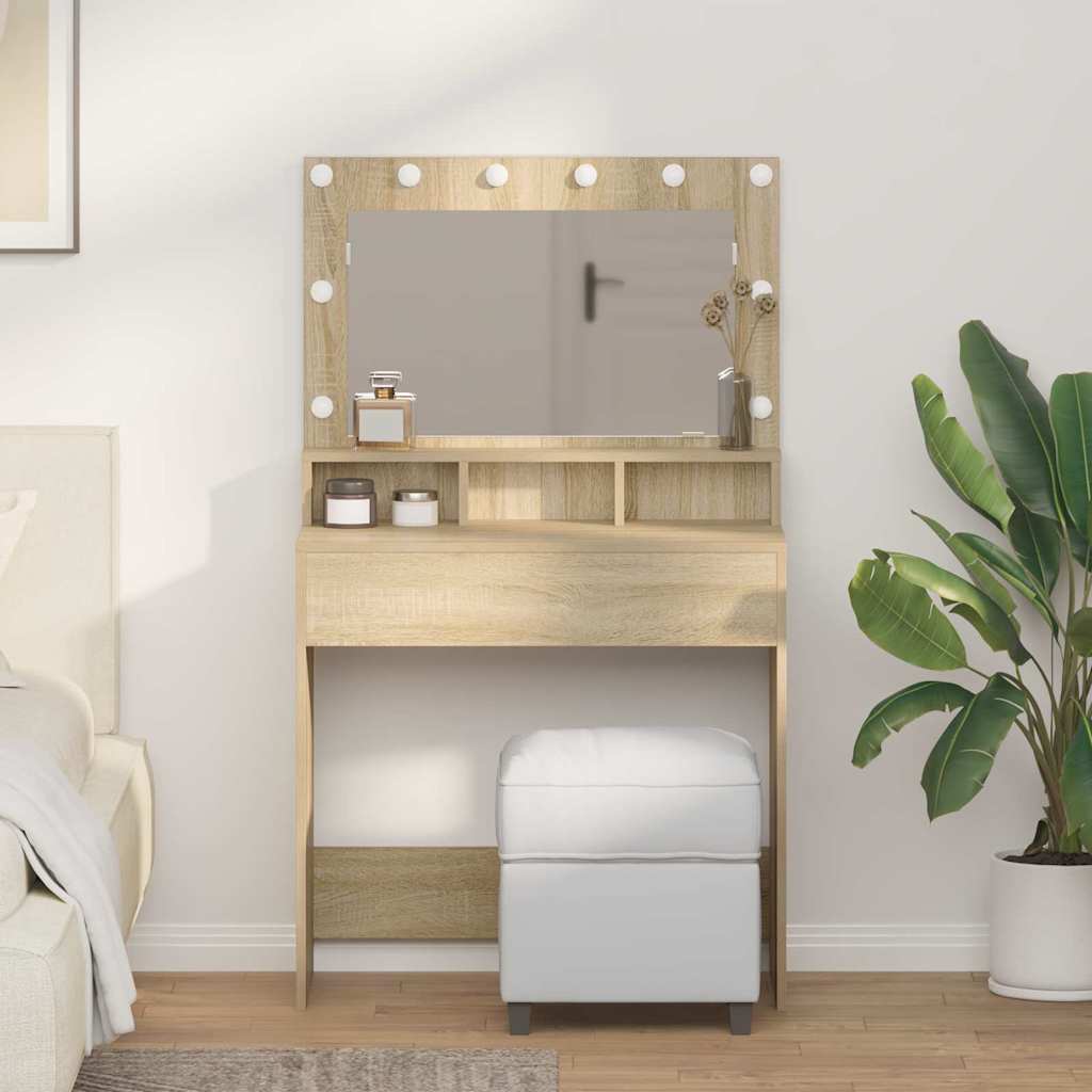 Makeupbord med LED Lys i Sonoma Eg 79x41x135 cm