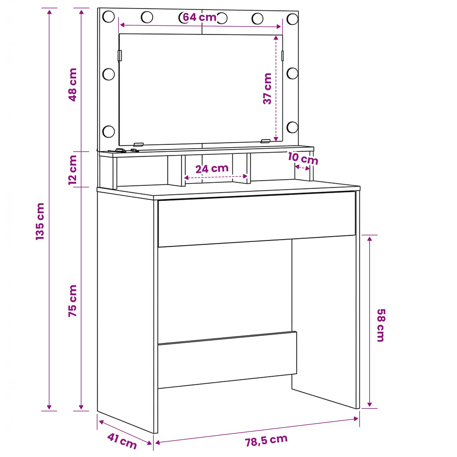 vidaXL Schminktisch Sonoma-Eiche 75,5 x 41 x 135 cm Holzwerkstoff – Bild 12