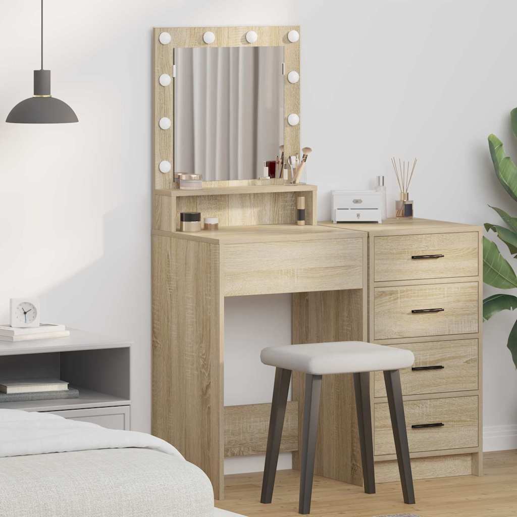 tualettlaud LED tuledega Sonoma tammes, 50x41x135 cm