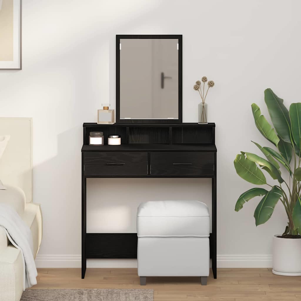 Spejlbord Sort egetræ MDF og glas 79 x 41 x 140 cm Dressing Bord