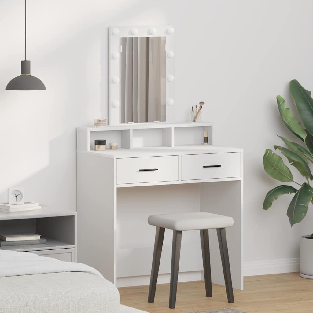 Makeupbord med LED-lys - Hvid 79x41x140 cm