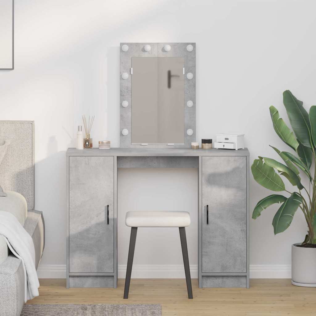 Makeupbord med LED-lys Beton Grå 102x33x135 cm