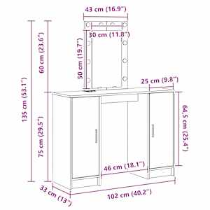 Kosmetický stůl Světle šedá 102 x 33 x 135 cm kompozitní dřevo - obrázek 12