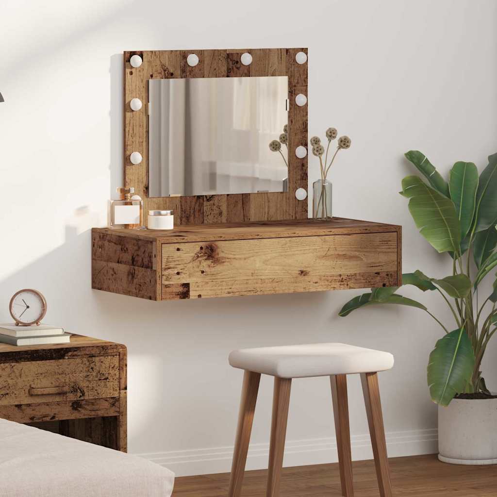 Væghængt Makeupbord med LED Lys Old Wood