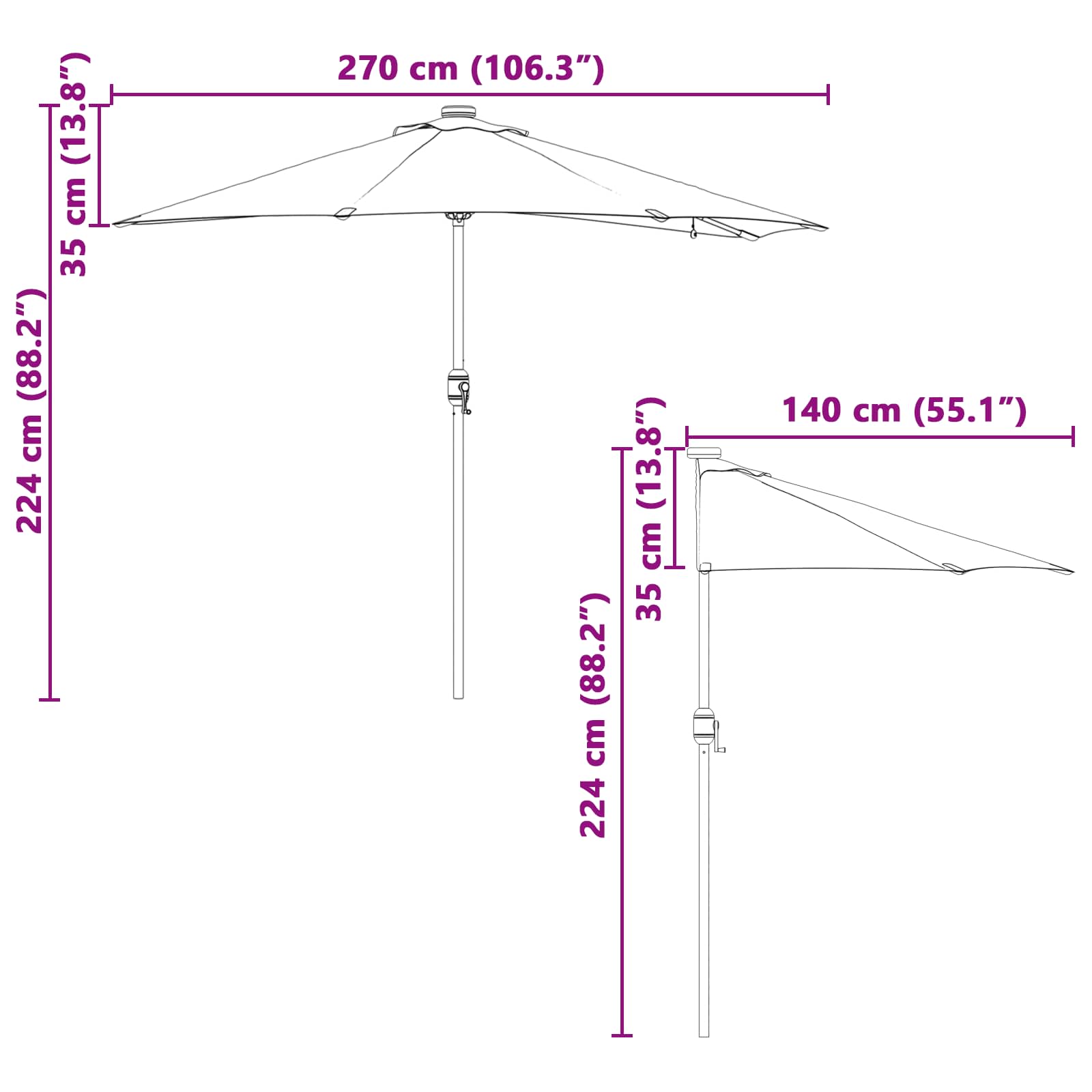 Vrtni dežnik Terakota 294 x 150 x 223 cm Poliester in jeklo - slika 13