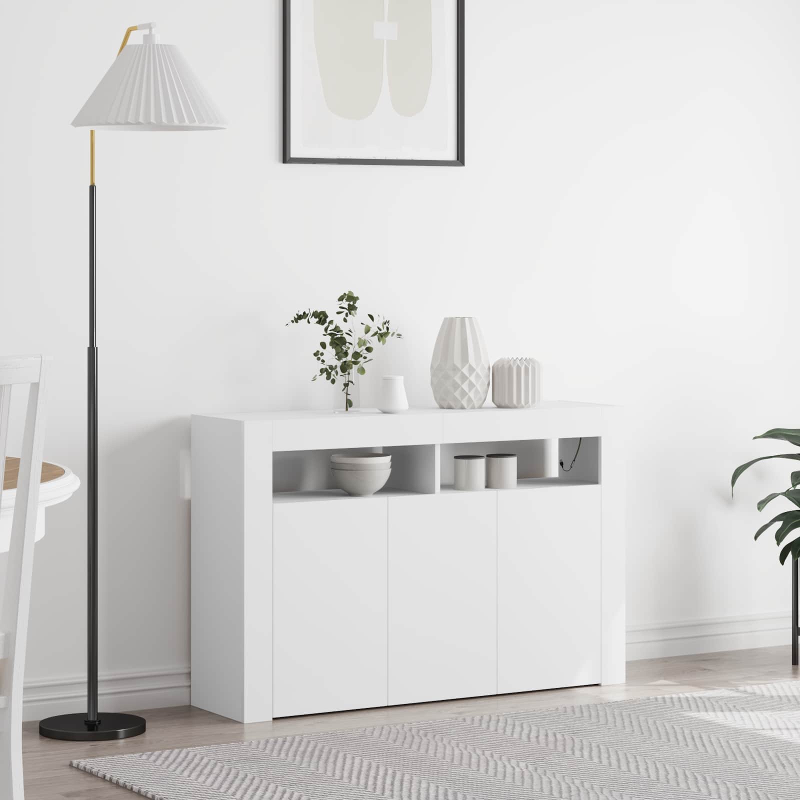 vidaXL Bufet cu lumini cu bandă LED Alb 116 x 30 x 75 cm Lemn compozit
