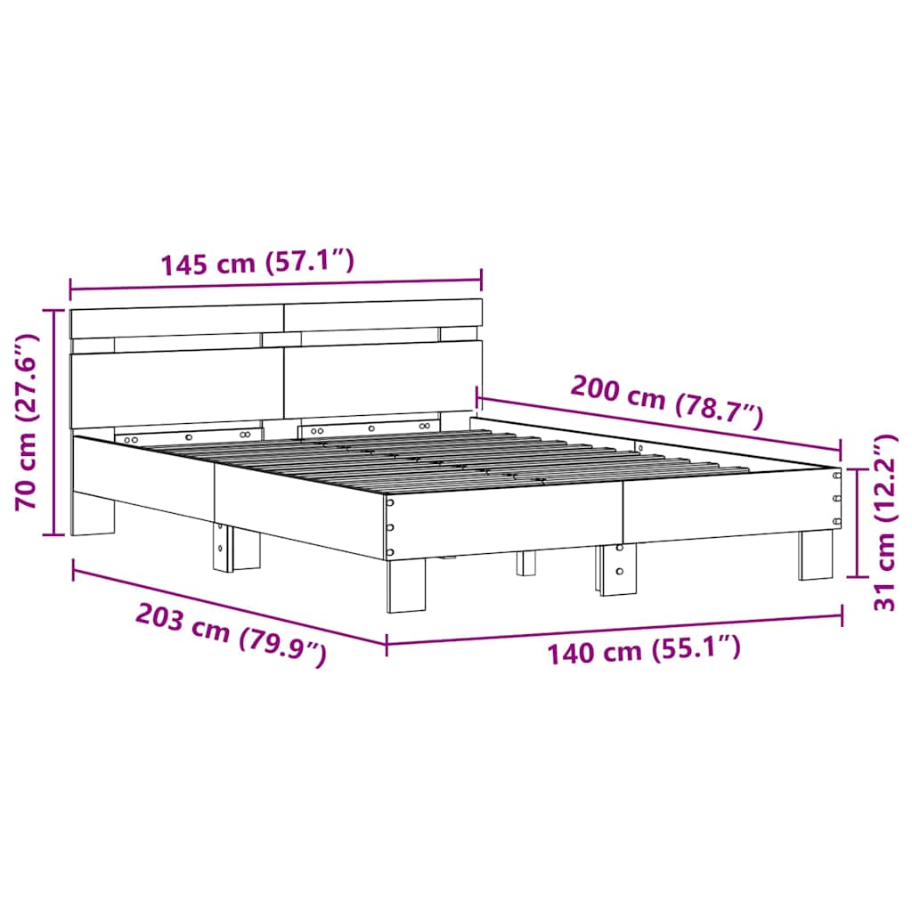 Konstrukcija postelje z LED trakami Črna Orehovina 140 x 200 cm