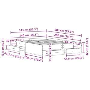 Rám postele Staré dřevo 140 x 200 cm Kompozitní dřevo - obrázek 12