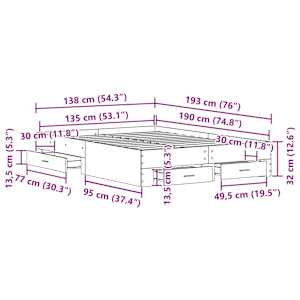 Rám postele se zásuvkou Černý dub 135 x 190 cm kompozitní dřevo - obrázek 10