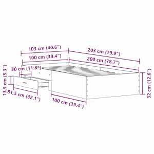 Rám postele se zásuvkou Černý dub 100 x 200 cm kompozitní dřevo - obrázek 9
