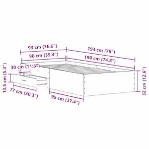 Rám postele Staré dřevo 90 x 190 cm kompozitní dřevo - obrázek 10