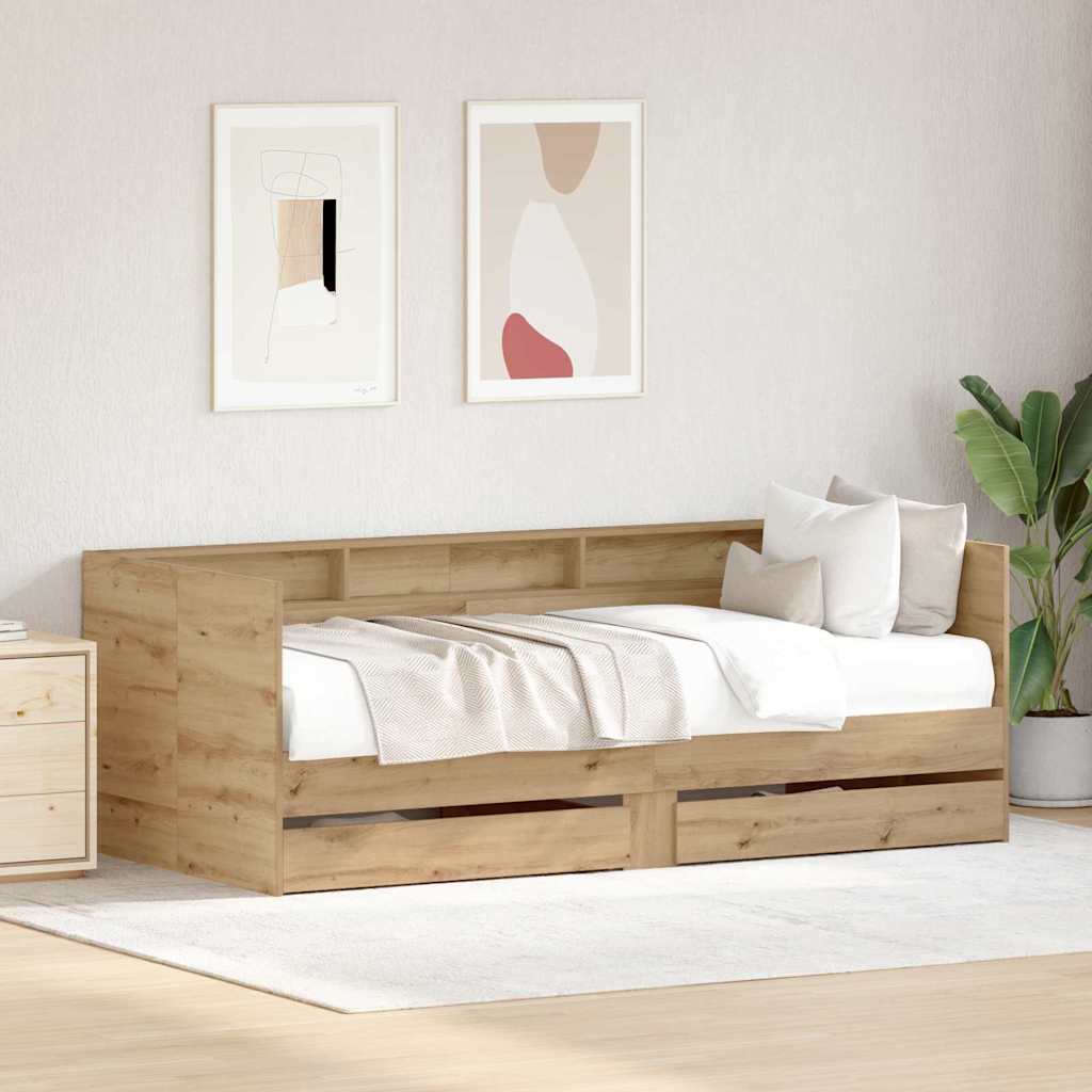 Päevatekk Sahtlitega Käsitööoak Inseneripuit 90 x 200 cm