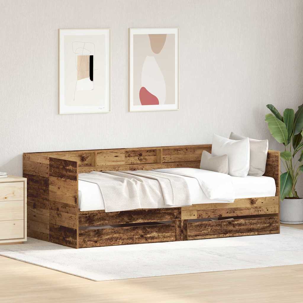 vidaXL Tagesbett mit Schubladen Alte Holzoptik Holzwerkstoff 90 x 190 cm