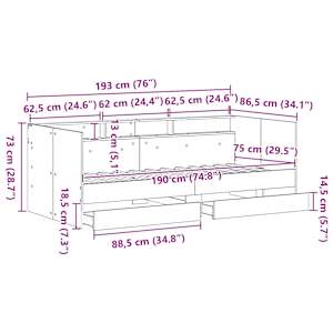 Daybed s čelo Staré dřevo 75 x 190 cm kompozitní dřevo - obrázek 12