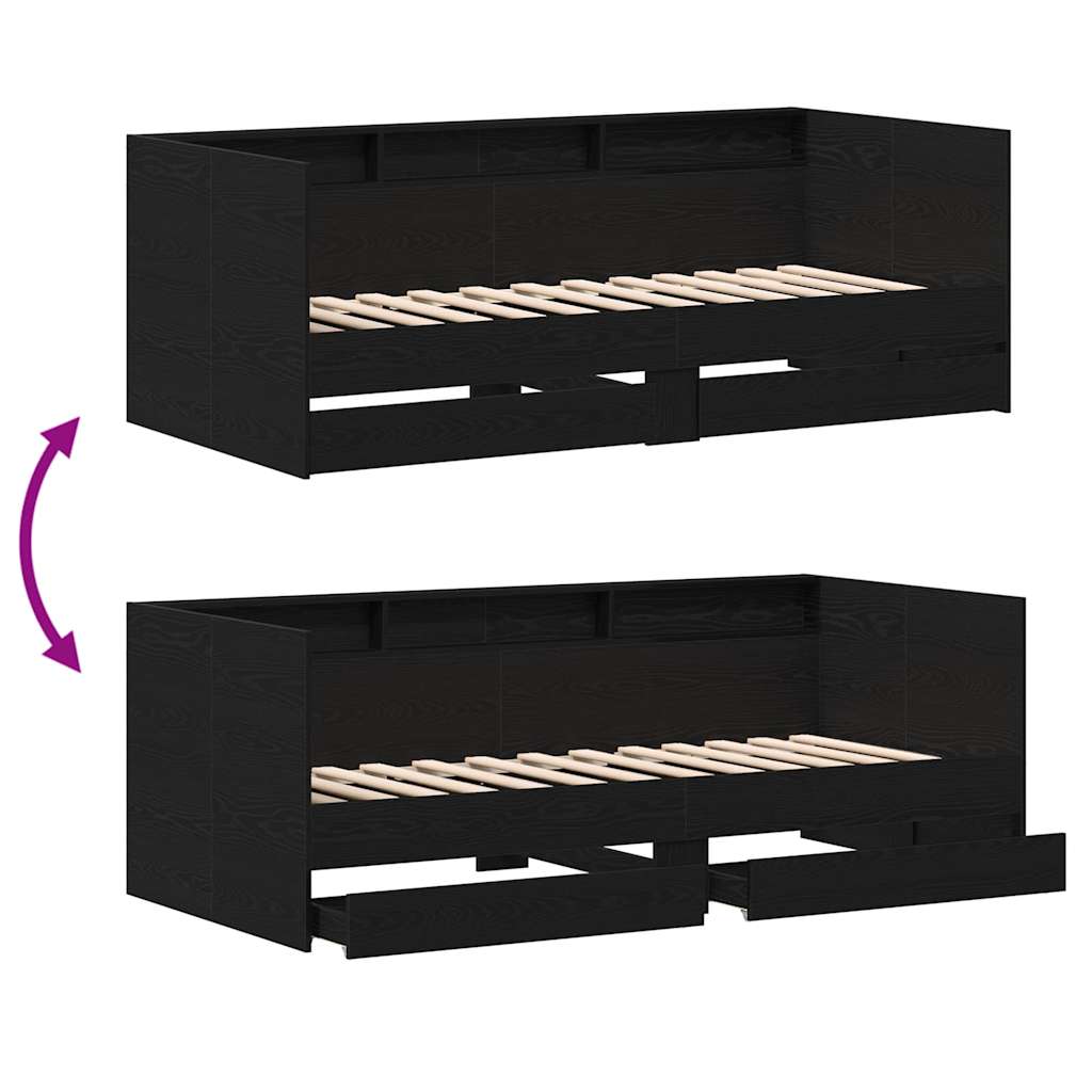 Sort daybed med skuffer Sort eg Konstrueret træ 75 x 190 cm 11 8721158861702 wbg fu en hd 1