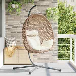 Viseči stol v obliki jajca Svetla krema 104 x 100 x 191 cm