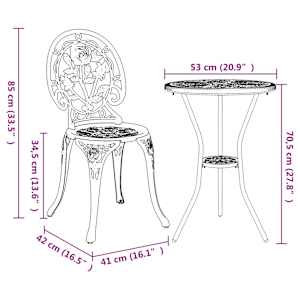 Zahradní bistro set 3 pcs Černá Hliník - obrázek 13