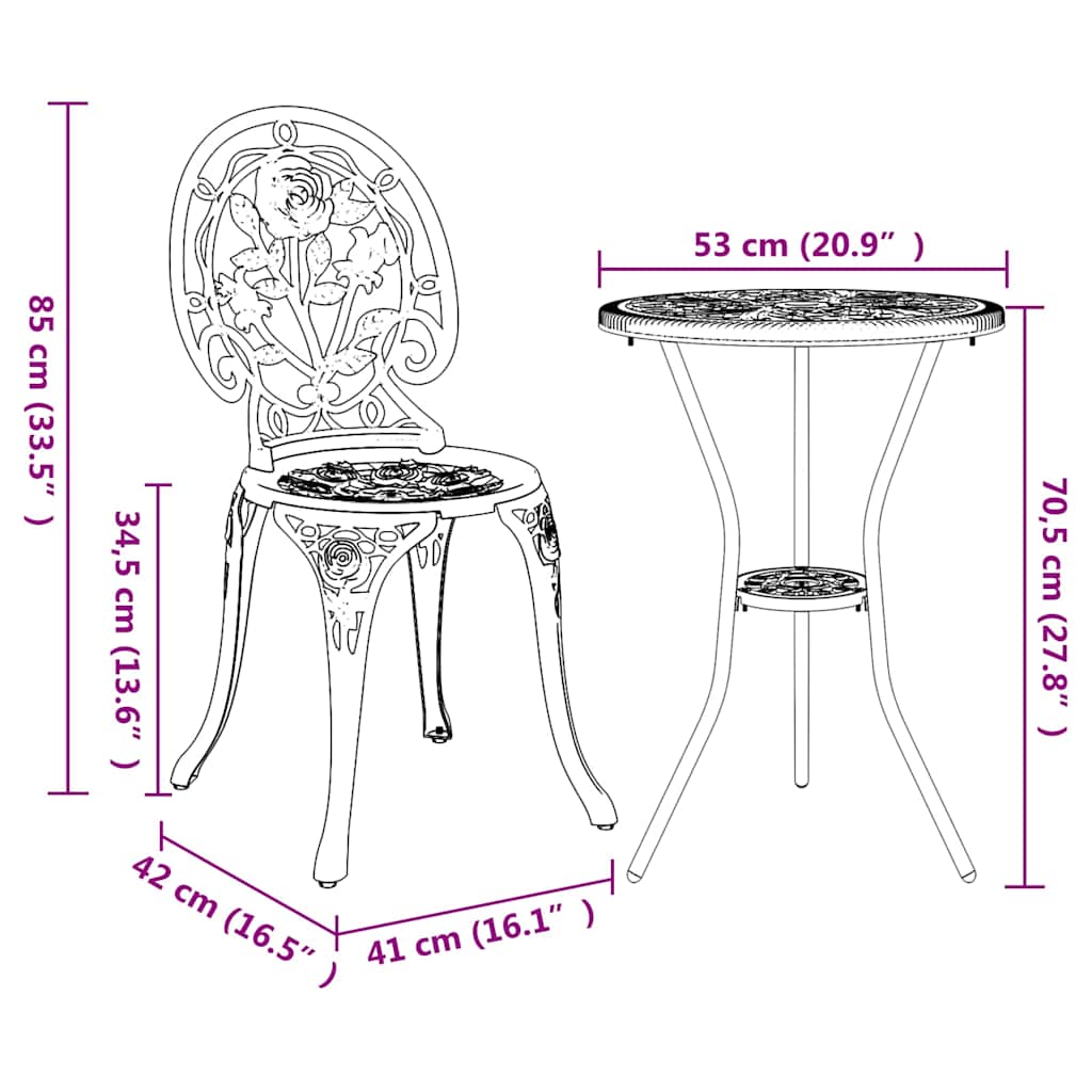 Vrtnik Bistro Set 3 pcs Bela Aluminij - slika 13