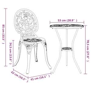 Zahradní bistro set 3 pcs Bílá Hliník - obrázek 13