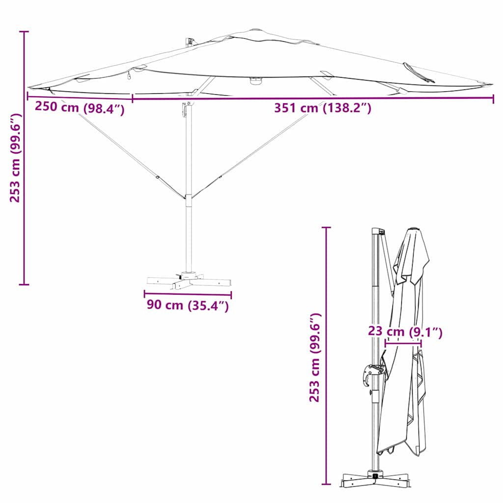 Slunečník Zelená 351 x 250 x 253 cm Polyester a hliník - obrázek 16