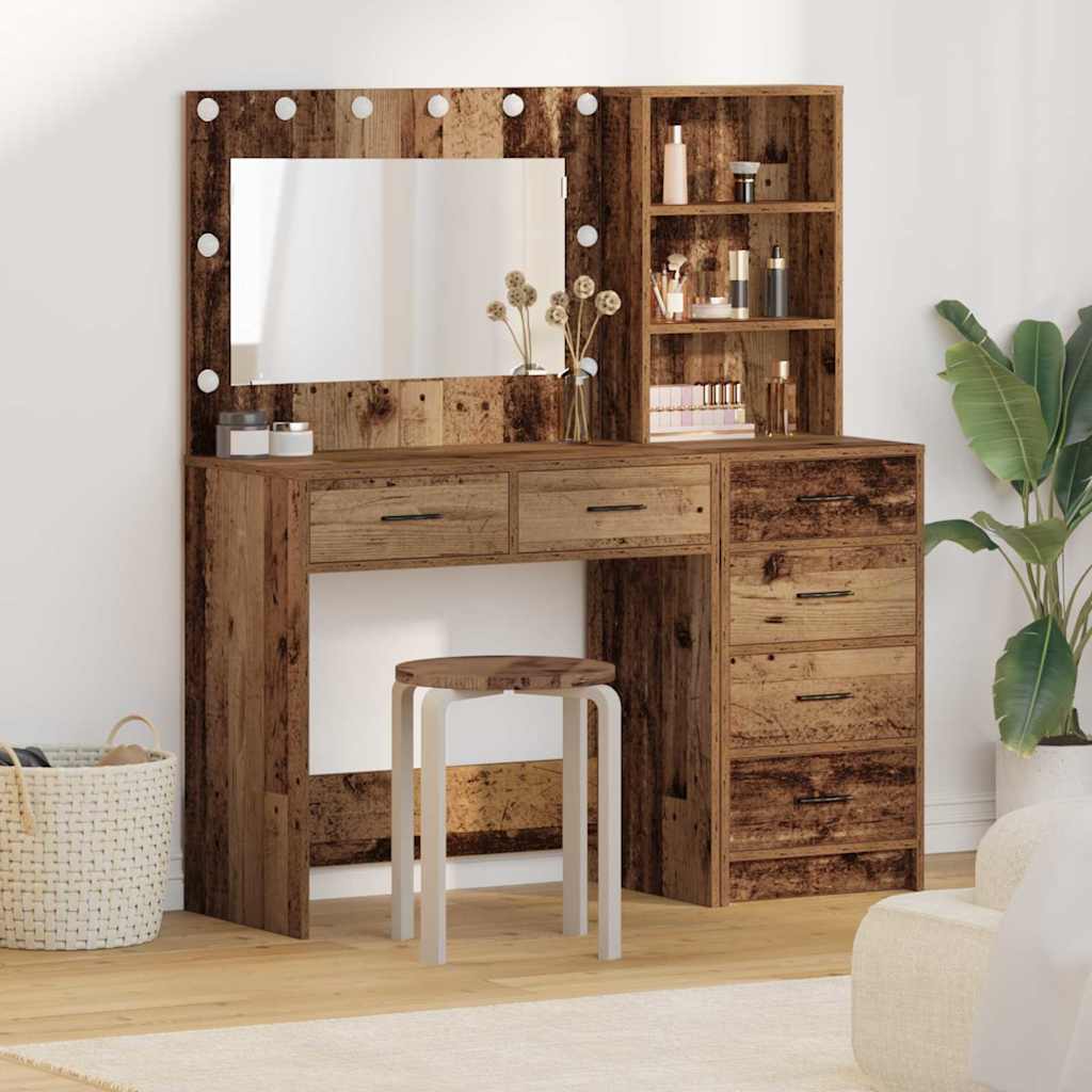 Set de tocador 2 piezas luz LED madera ingeniería envejecida
